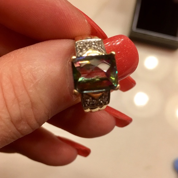 Vintage Mystic Topaz & diamond 14k gold Ring - Picture 2 of 4